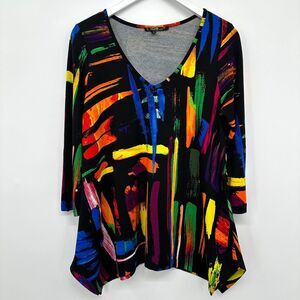Lior Paris Tunic Top Shirt Blouse Size Small 3/4 Roll Tab‎ Sleeve Art to Wear